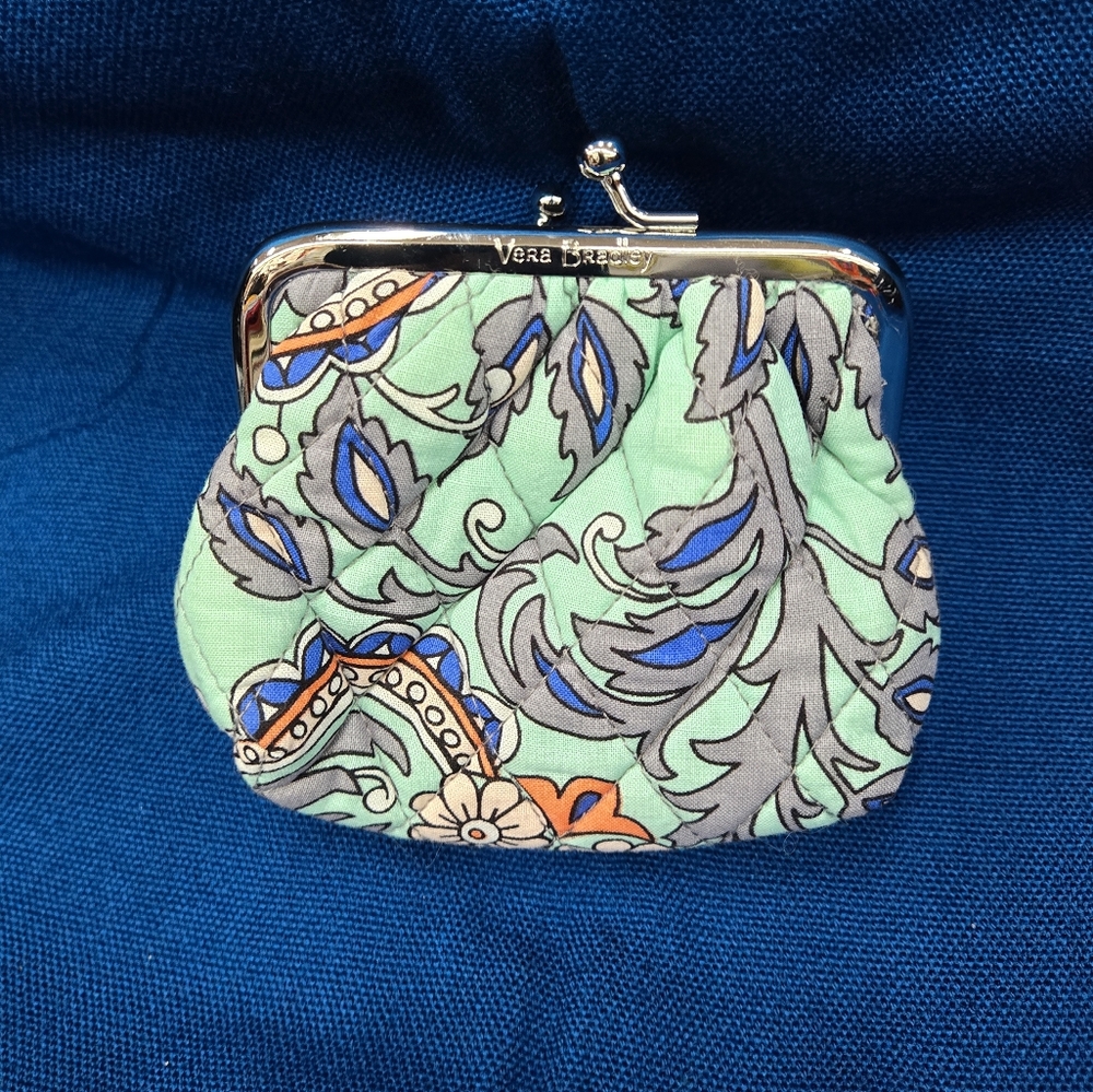Vera Wang Mint Green Floral Quilted Coin Purse